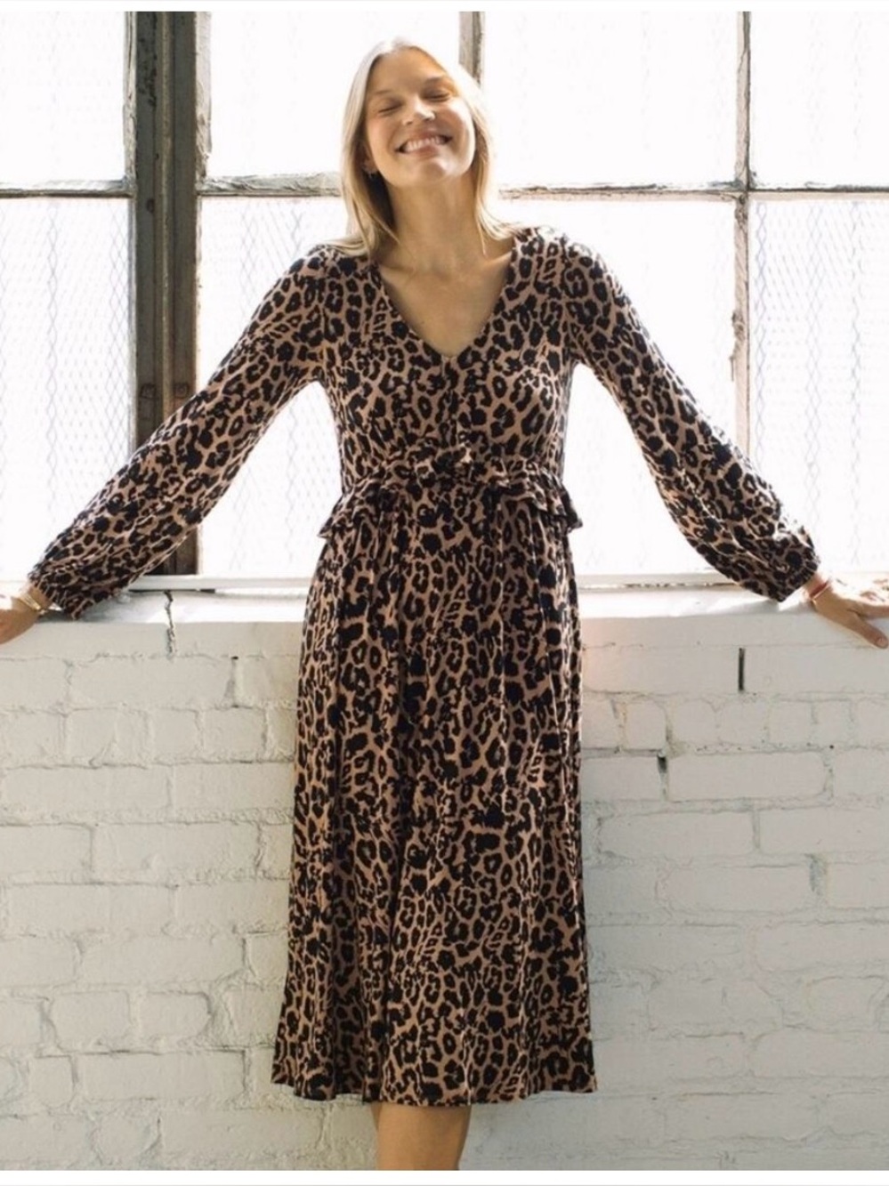 Rachel Pally Vivian Dress Leopard Print V-Neck Long Sleeve Dress - Brown/Black